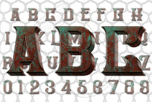 Load image into Gallery viewer, 3D Teal Rust Alpha Set - Digital Download (Sublimation, Heat Transfer, HTV, Graphic Designs, Clip Art, Commercial Use)