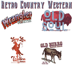 Retro vintage themed western style DTF heat transfers
