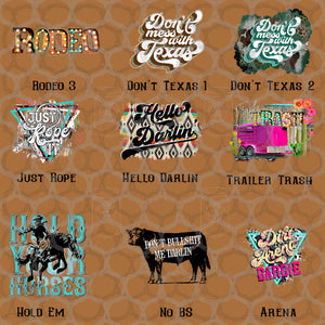 Country Chic, Western, Farm Life, Boho ll Themed Sublimation Transfers