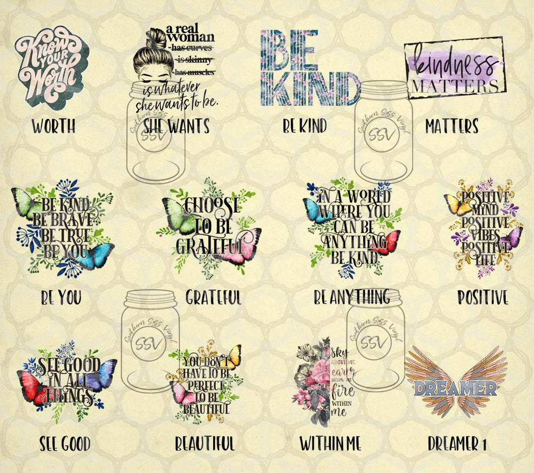 Inspire, Motivate and Affirmation Designs Sublimation Transfers
