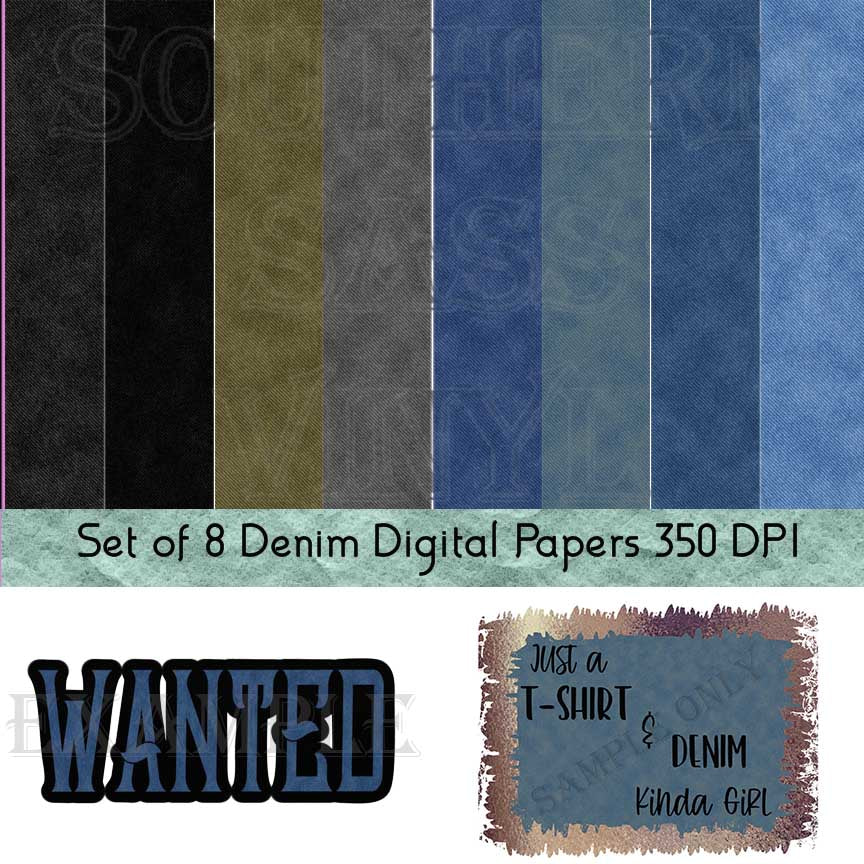 Denim and Jeans Digital Paper Set - Digital Download (Sublimation, Heat Transfer, HTV, Graphic Designs, Clip Art, Commercial Use)