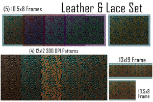 Leather & Lace Frame and Digital Paper Set - Digital Download (Sublimation, Heat Transfer, HTV, Graphic Designs, Clip Art, Commercial Use)