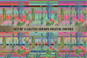 Set of 3 Cactus Serape Digital Papers - Digital Download (Sublimation, Heat Transfer, HTV, Graphic Designs, Clip Art, Commercial Use)