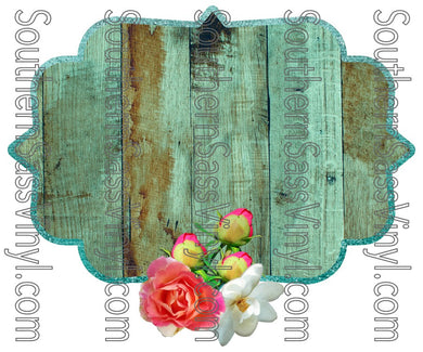 Teal Wood and Floral Frame- PNG Clip Art Instant Digital Download